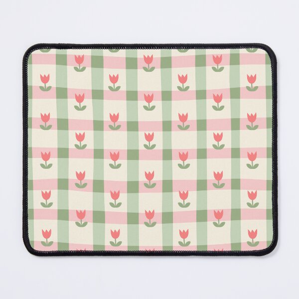 Item preview, Pink Green Gingham Tulip Floral Pattern Cottagecore Spring designed and sold by Zaya_art.