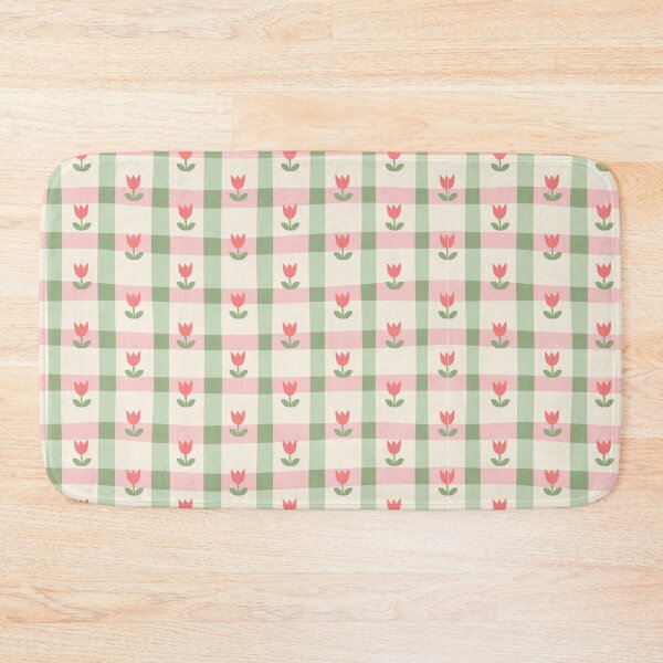 Item preview, Pink Green Gingham Tulip Floral Pattern Cottagecore Spring designed and sold by Zaya_art.