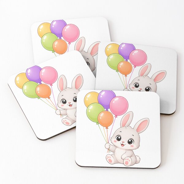 Item preview, Cute Kawaii Bunny with Colorful Birthday Balloons designed and sold by Seculinator.