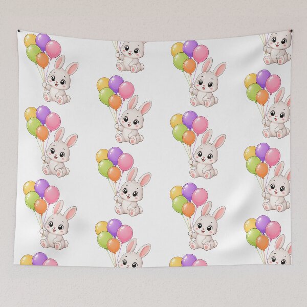Item preview, Cute Kawaii Bunny with Colorful Birthday Balloons designed and sold by Seculinator.