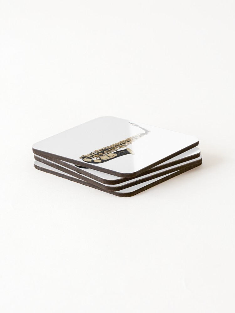 Thumbnail 4 of 5, Coasters (Set of 4), Detailed Gold Saxophone – Realistic Jazz Instrument Art designed and sold by RaresS.