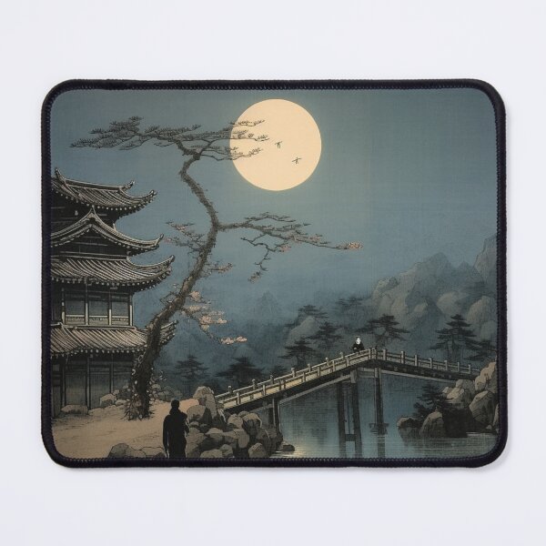 Item preview, Traditional Japanese Illustration - Mysterious Man Following a Girl on a Bridge on a Full Moon Night designed and sold by DaisukiTokyo.