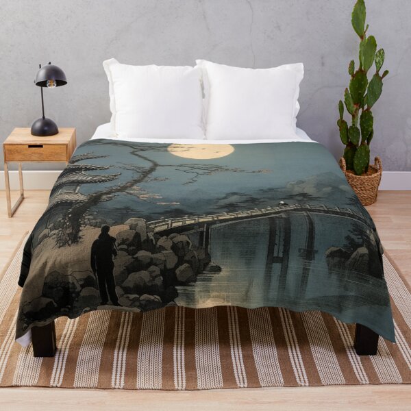 Item preview, Traditional Japanese Illustration - Mysterious Man Following a Girl on a Bridge on a Full Moon Night designed and sold by DaisukiTokyo.