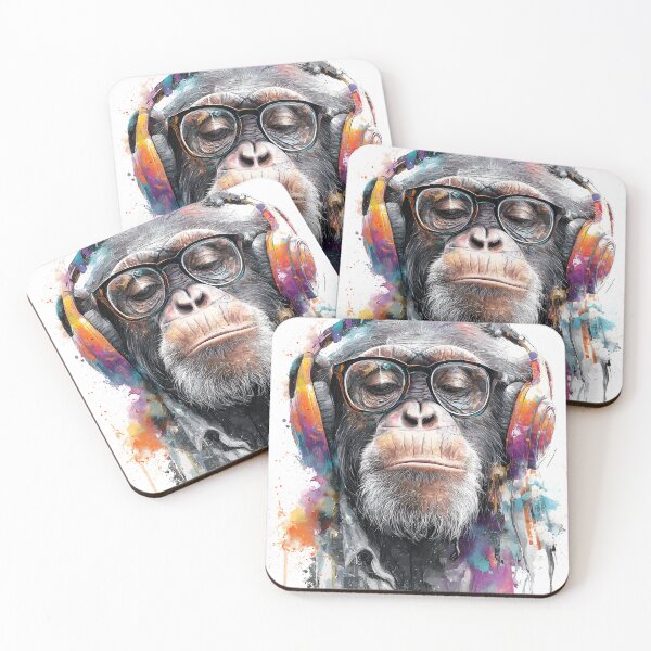Item preview, DJ Monkey Business Ape With Colorful Headphones And Glasses designed and sold by GrinGalore.