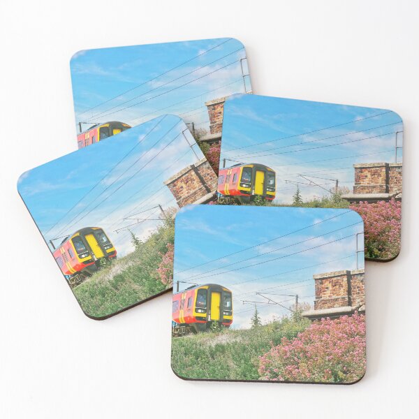 Item preview, Train bright blue sky purple flowers designed and sold by GingaDesigns.
