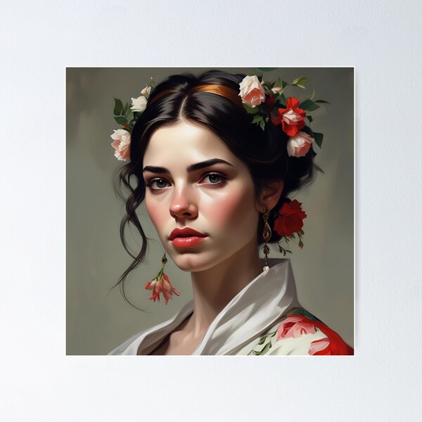 Item preview, Woman with flowers wall art print designed and sold by MK26Designs.