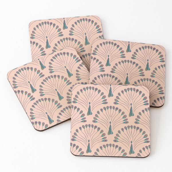 Item preview, Peacock Abstract Feather Pattern Peach Green Blue designed and sold by The Groove Garden.