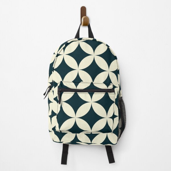 Item preview, Navy Cream Retro Circles and Diamond Pattern 60s 70s Mid Century designed and sold by Chatula Print Studio.
