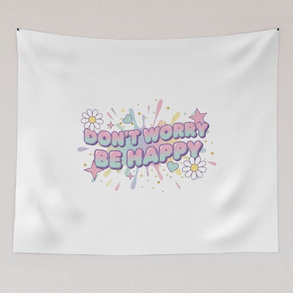 Item preview, Don't Worry Be Happy – Kawaii Pastel Bubble Typography & Retro Daisies designed and sold by daila70.
