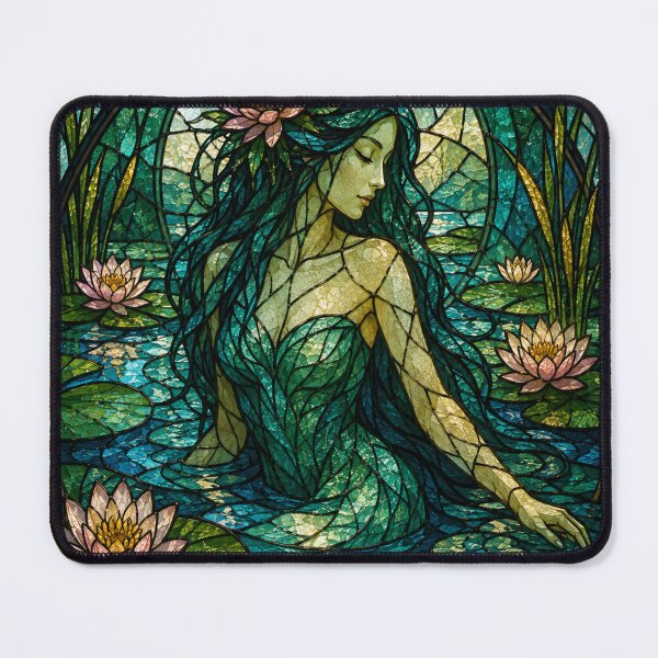 Item preview, Water Nymph in Stained Glass – Enchanted Lotus Pond designed and sold by Karszul.