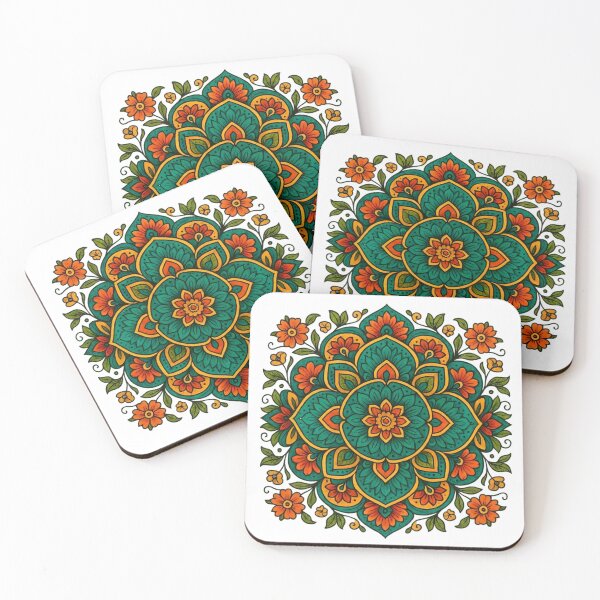 Item preview, Teal Orange Earthy Symmetrical Floral Mandala Vibrant Spiritual Art designed and sold by Good Vibes .