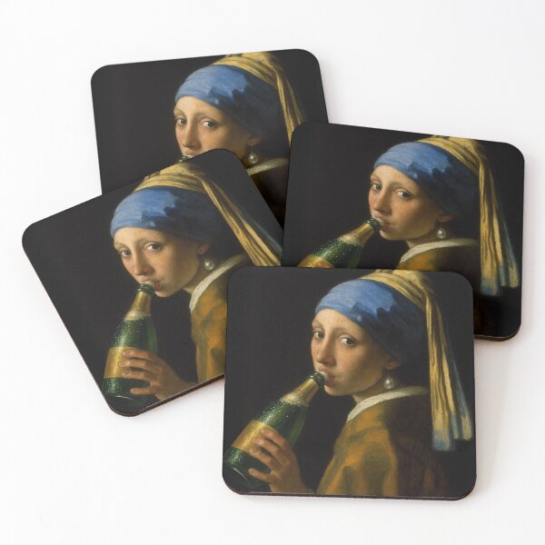 Item preview, Girl with a Champagne Bottle – Vermeer Parody designed and sold by Artdavesalzburg.
