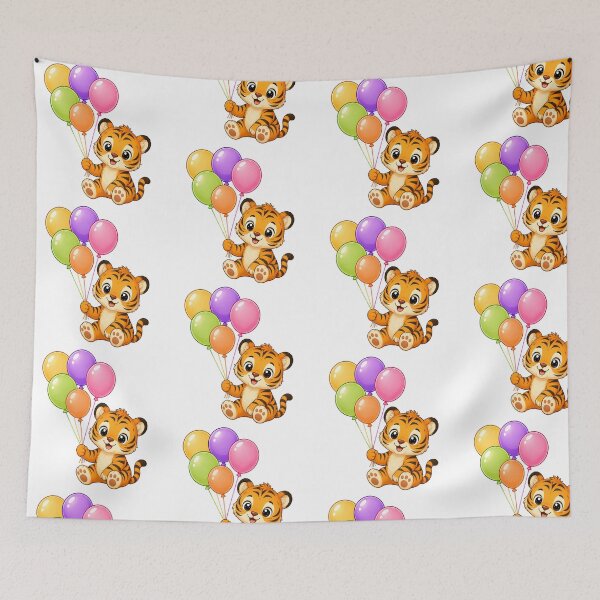 Item preview, Cute Kawaii Tiger Cub With Colorful Balloons designed and sold by Seculinator.