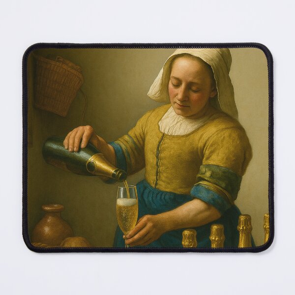 Item preview, The Milkmaid with Champagne – Vermeer Parody designed and sold by Artdavesalzburg.