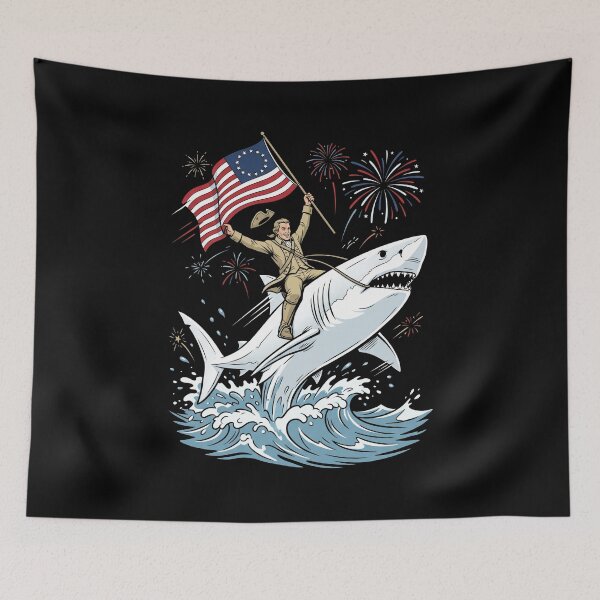 Item preview, Founding Father Shark Riding American Flag Independence Day Patriotism designed and sold by SofenArt.