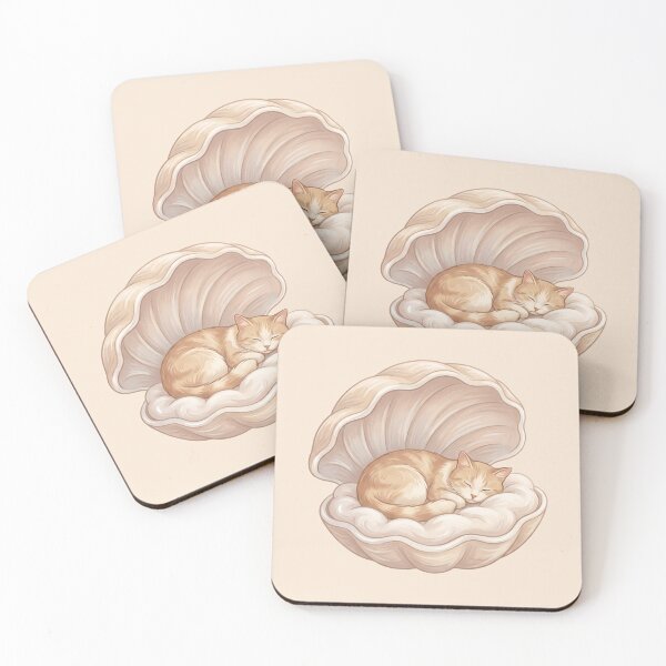 Item preview, Cozy Cat in Bed: Sleeping Seashell Pearl designed and sold by MythicCotton.