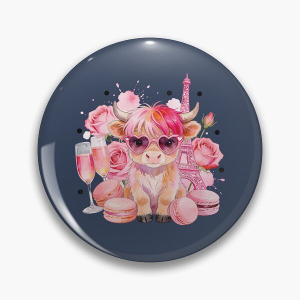 Item preview, Cute Pink Paris Highland Cow Watercolor Illustration designed and sold by TatyanaArt.