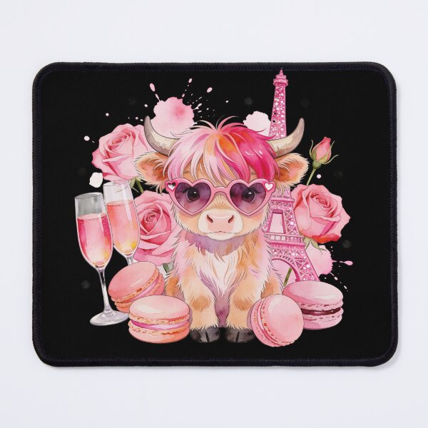 Item preview, Cute Pink Paris Highland Cow Watercolor Illustration designed and sold by TatyanaArt.