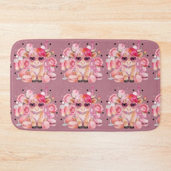 Item preview, Cute Pink Paris Highland Cow Watercolor Illustration designed and sold by TatyanaArt.