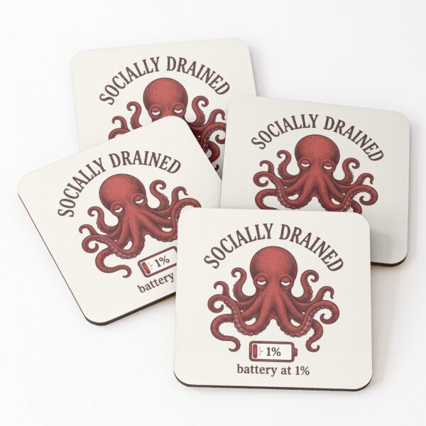 Item preview, Socially Drained Octopus T-Shirt & Sticker – Funny Introvert Sea Creature Meme for Tired People designed and sold by ZyxDes.