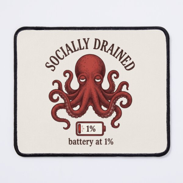 Item preview, Socially Drained Octopus T-Shirt & Sticker – Funny Introvert Sea Creature Meme for Tired People designed and sold by ZyxDes.