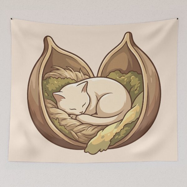 Item preview, Cozy Cat in Bed: Woodland Nutshell Kitty designed and sold by MythicCotton.