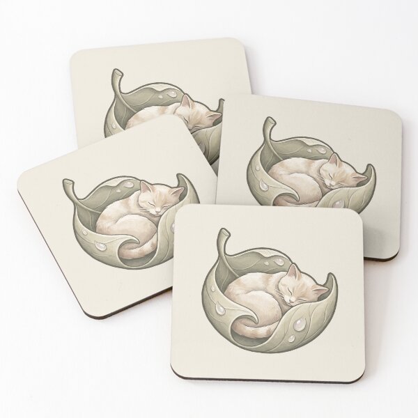 Item preview, Cozy Cat in Bed: Dewy Leaf Sleeping Kitten designed and sold by MythicCotton.