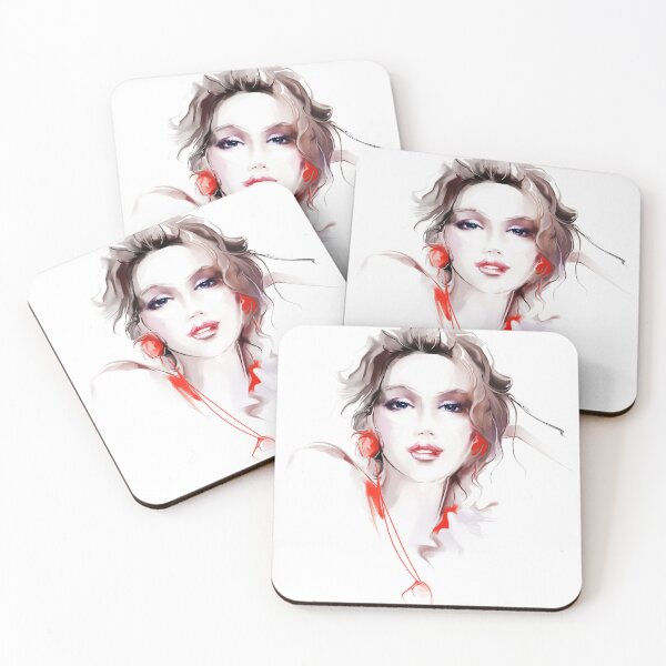 Item preview, Stunning Woman with Red Earrings – Soft Watercolor Portrait Art designed and sold by RaresS.