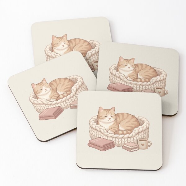 Item preview, Cozy Cat in Bed: Chunky Knit & Coffee Vibes designed and sold by MythicCotton.