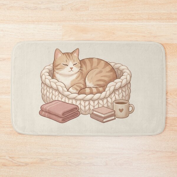 Item preview, Cozy Cat in Bed: Chunky Knit & Coffee Vibes designed and sold by MythicCotton.