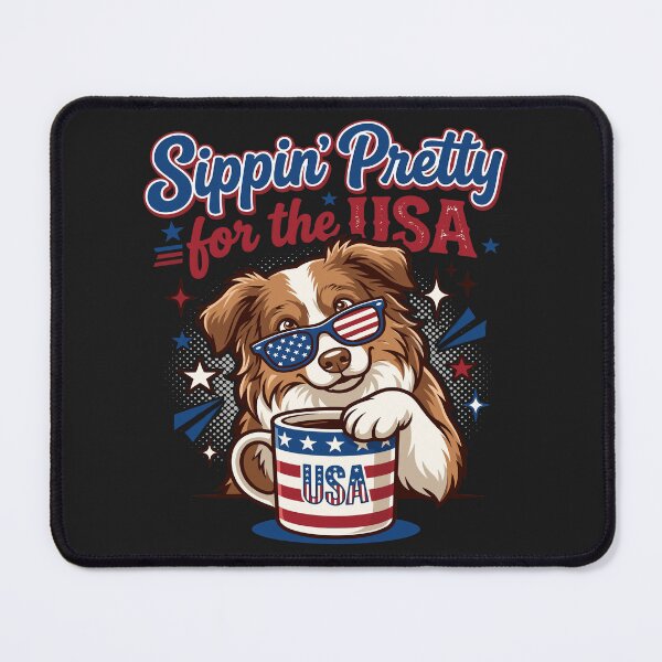 Item preview, Sippin’ Pretty for the USA – Cute Patriotic Dog Coffee Design designed and sold by AvivaCreative.
