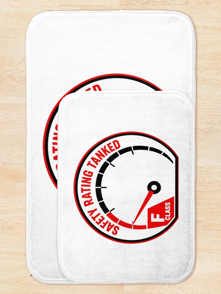Thumbnail 5 of 6, Bath Mat, Safety Rating Tanked - Sim Racing Humor designed and sold by GarageGraphics.