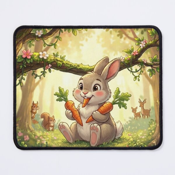Item preview, Cute Fluffy Bunny Eating Carrots in an Enchanted Fairytale Forest designed and sold by Artgirldhanya.