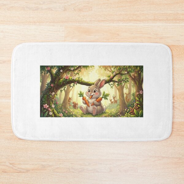 Item preview, Cute Fluffy Bunny Eating Carrots in an Enchanted Fairytale Forest designed and sold by Artgirldhanya.