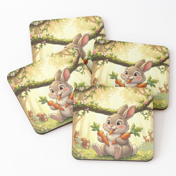 Item preview, Cute Fluffy Bunny Eating Carrots in an Enchanted Fairytale Forest designed and sold by Artgirldhanya.