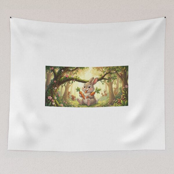 Item preview, Cute Fluffy Bunny Eating Carrots in an Enchanted Fairytale Forest designed and sold by Artgirldhanya.