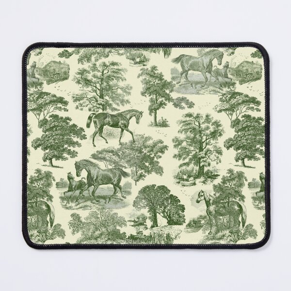 Item preview, Elegant Vintage Olive Green Horses Toile Pattern designed and sold by tanjica.