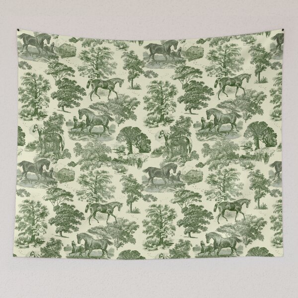 Item preview, Elegant Vintage Olive Green Horses Toile Pattern designed and sold by tanjica.