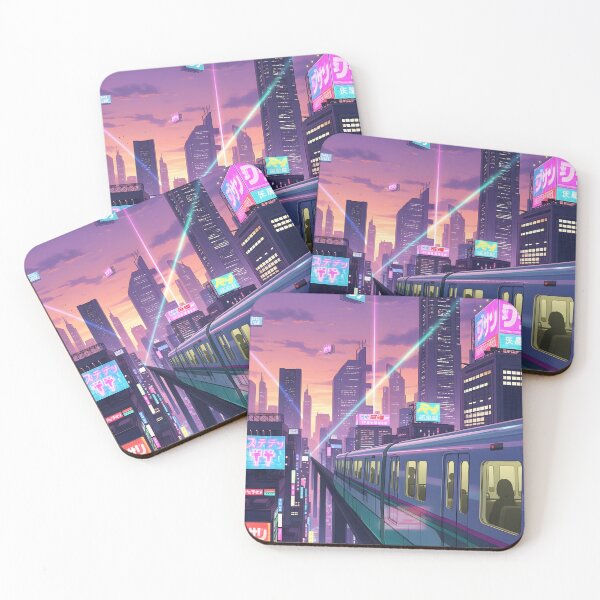 Item preview, Neon Anime Train Cyberpunk City | Japanese Monorail Night Aesthetic Print designed and sold by theloomvale.