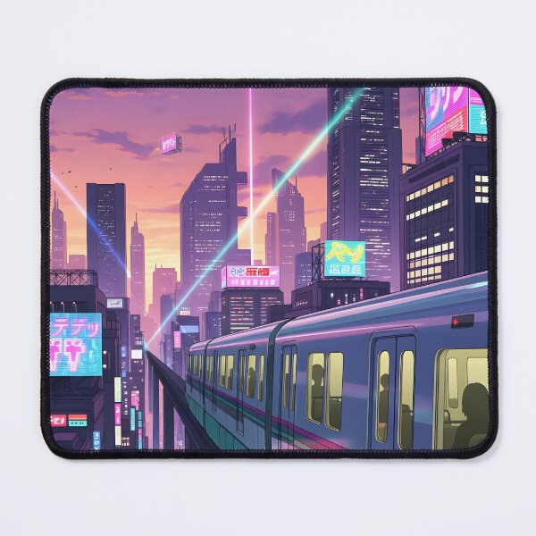 Item preview, Neon Anime Train Cyberpunk City | Japanese Monorail Night Aesthetic Print designed and sold by theloomvale.