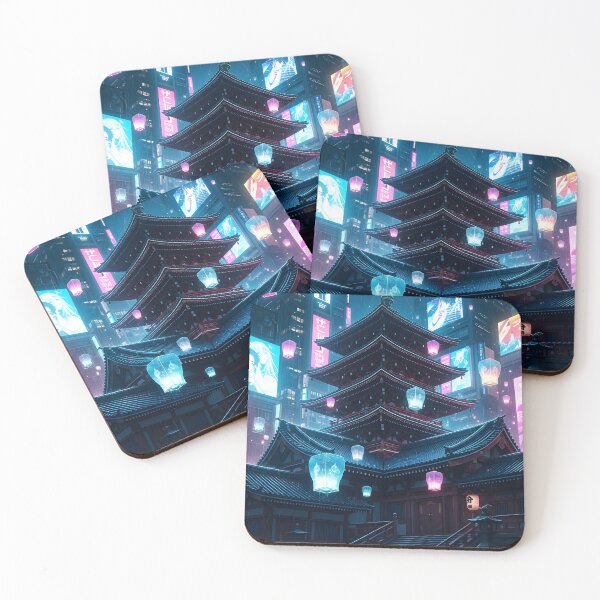 Item preview, Neon Cyberpunk Shrine in the Rain | Japanese Temple Anime Night Aesthetic designed and sold by theloomvale.