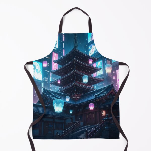 Item preview, Neon Cyberpunk Shrine in the Rain | Japanese Temple Anime Night Aesthetic designed and sold by theloomvale.