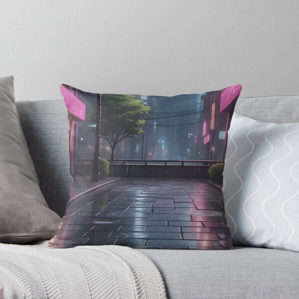 Item preview, Rainy Neon Alley | Anime Cyberpunk Street Night Aesthetic Print designed and sold by theloomvale.