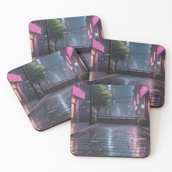 Item preview, Rainy Neon Alley | Anime Cyberpunk Street Night Aesthetic Print designed and sold by theloomvale.