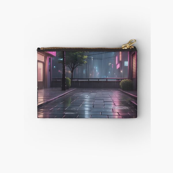 Item preview, Rainy Neon Alley | Anime Cyberpunk Street Night Aesthetic Print designed and sold by theloomvale.