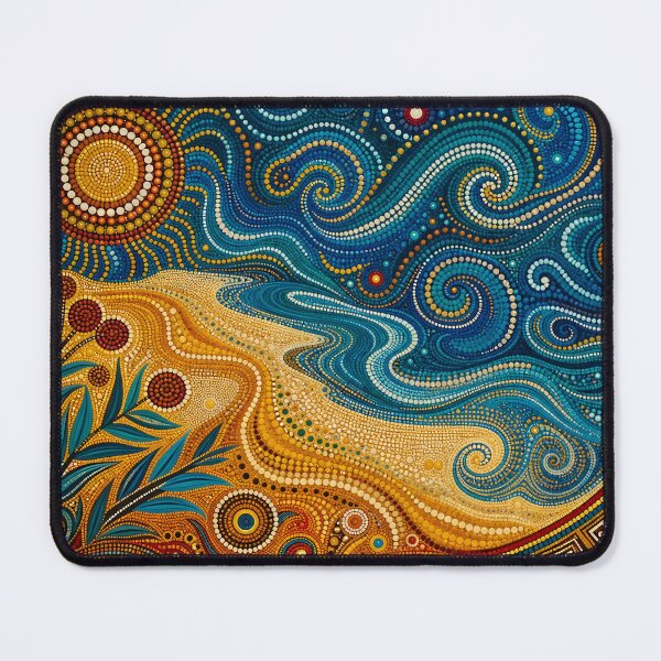 Item preview, Aboriginal Inspired Dot Art - Sun and Tasmanian Sea Waves Pattern designed and sold by GrinGalore.