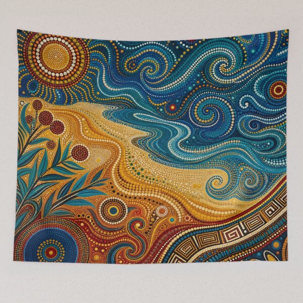 Item preview, Aboriginal Inspired Dot Art - Sun and Tasmanian Sea Waves Pattern designed and sold by GrinGalore.