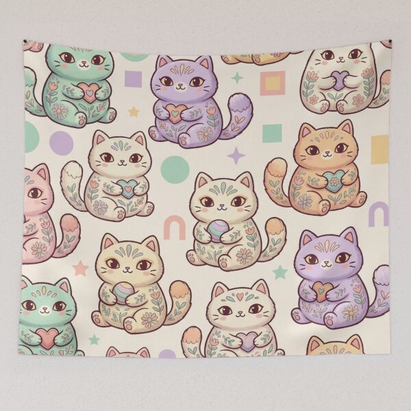 Item preview, Cute Kawaii Pastel Cats Pattern designed and sold by Iampoji.