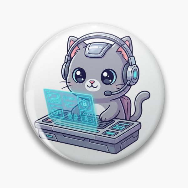 Item preview, Futuristic Tech Cat | Cute Chibi Hacker Kitten with Holographic Screen designed and sold by MurkCraft.