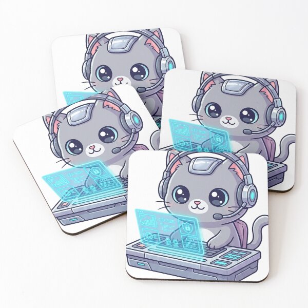 Item preview, Futuristic Tech Cat | Cute Chibi Hacker Kitten with Holographic Screen designed and sold by MurkCraft.